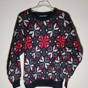 Ugly Christmas Sweater Poinsetta Medium Black Red White